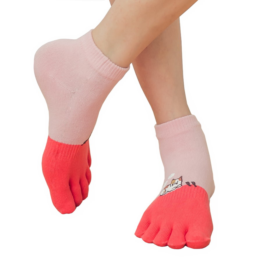 Women Cotton Anti-Bacterial Toes Socks ( cat printed )